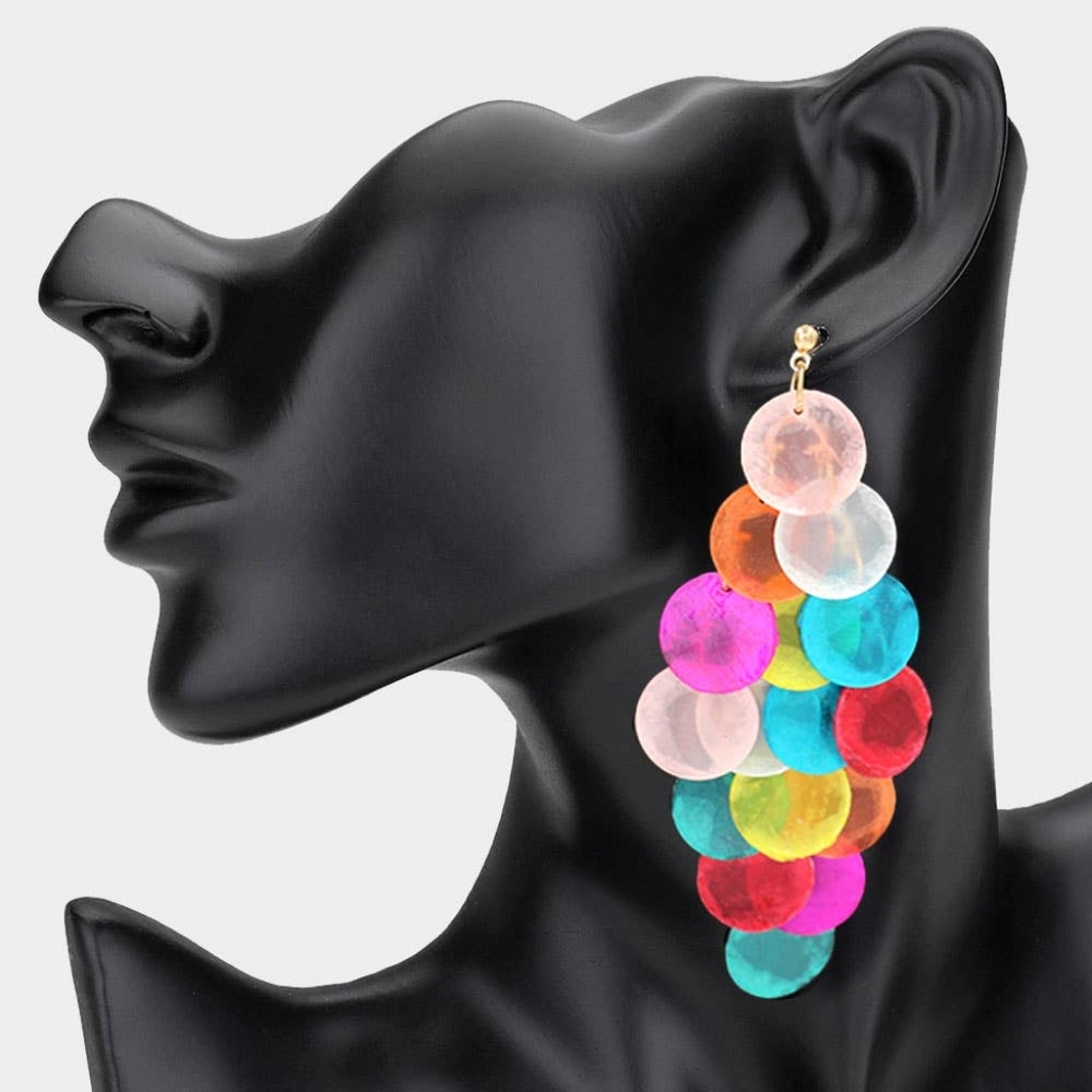 Bold Colorful Resin Disc Chandelier Earrings 3.25”  Statement Drop Earrings